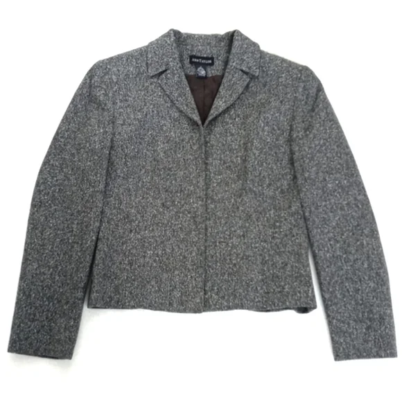 Ann Taylor Silk Wool Nylon Blend Grey Tweed Long Sleeve Zip Up Blazer 2 - Picture 1 of 10